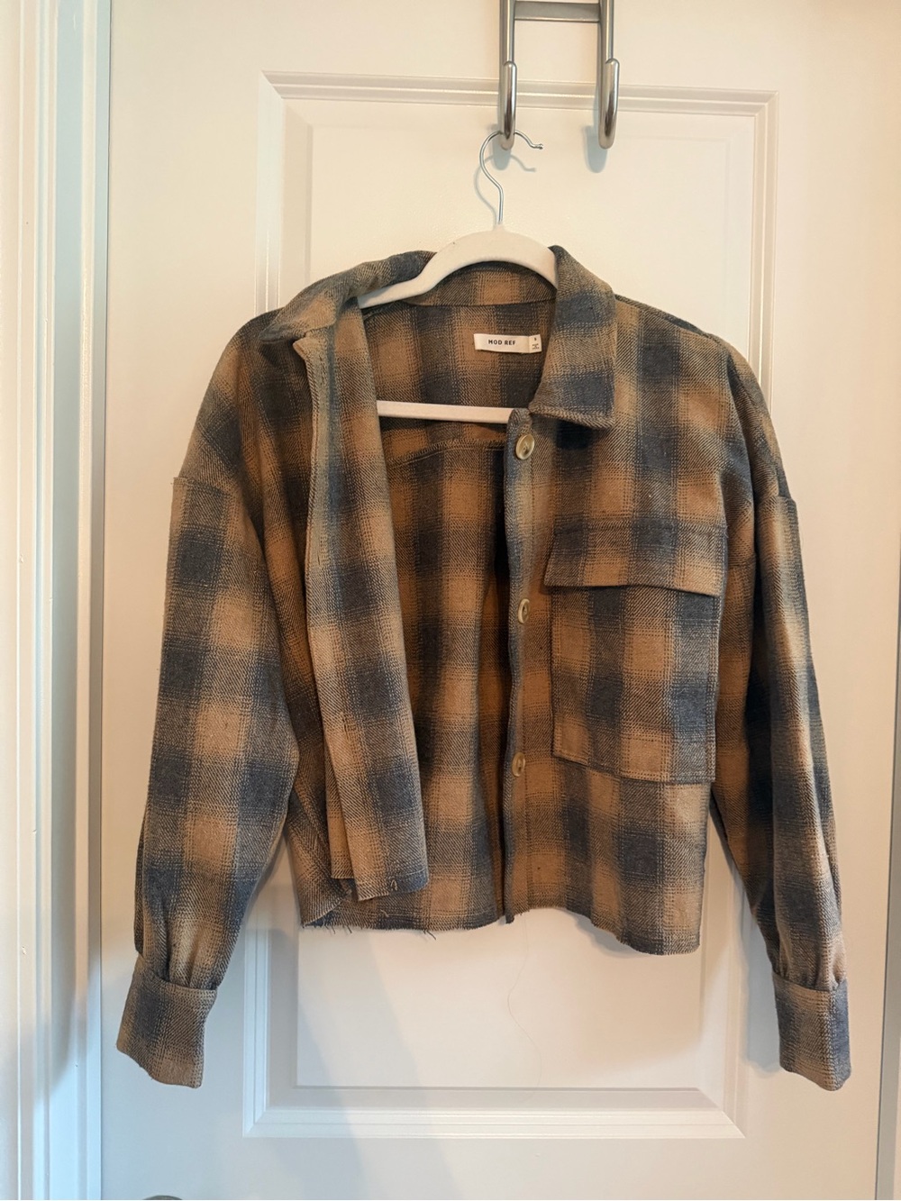 Mod Ref Plaid Utility Shacket in Tan & Blue